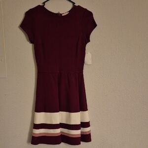 love...ady Burgundy and Cream Asymmetrical Dress